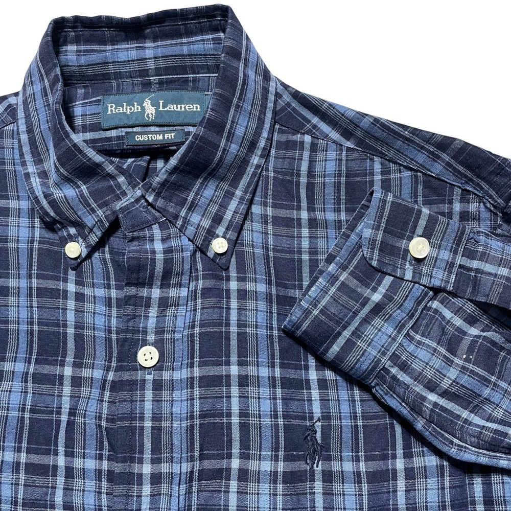 Ralph Lauren Mens Blue Plaid Custom Fit Button Down Shirt Long Sleeve Size S - Picture 2 of 8